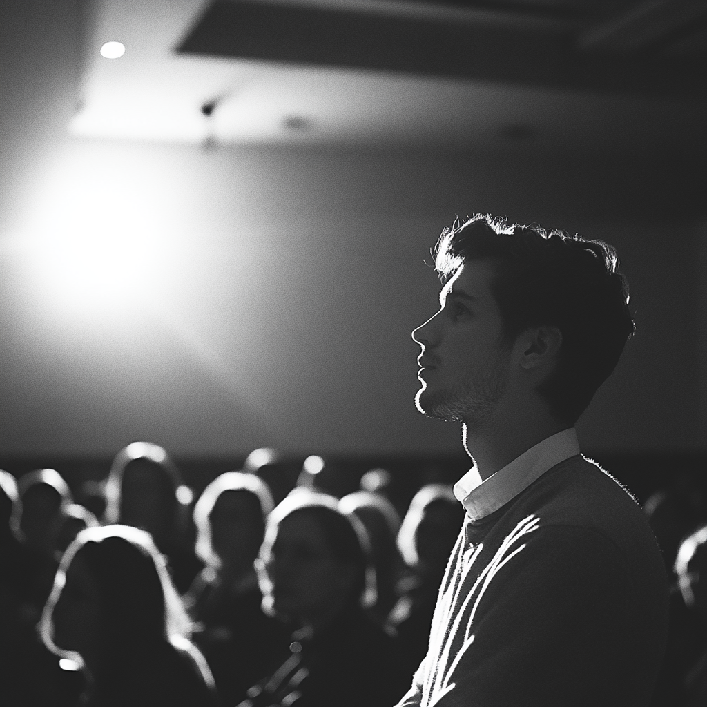 An audience member asking a question | Source: Midjourney