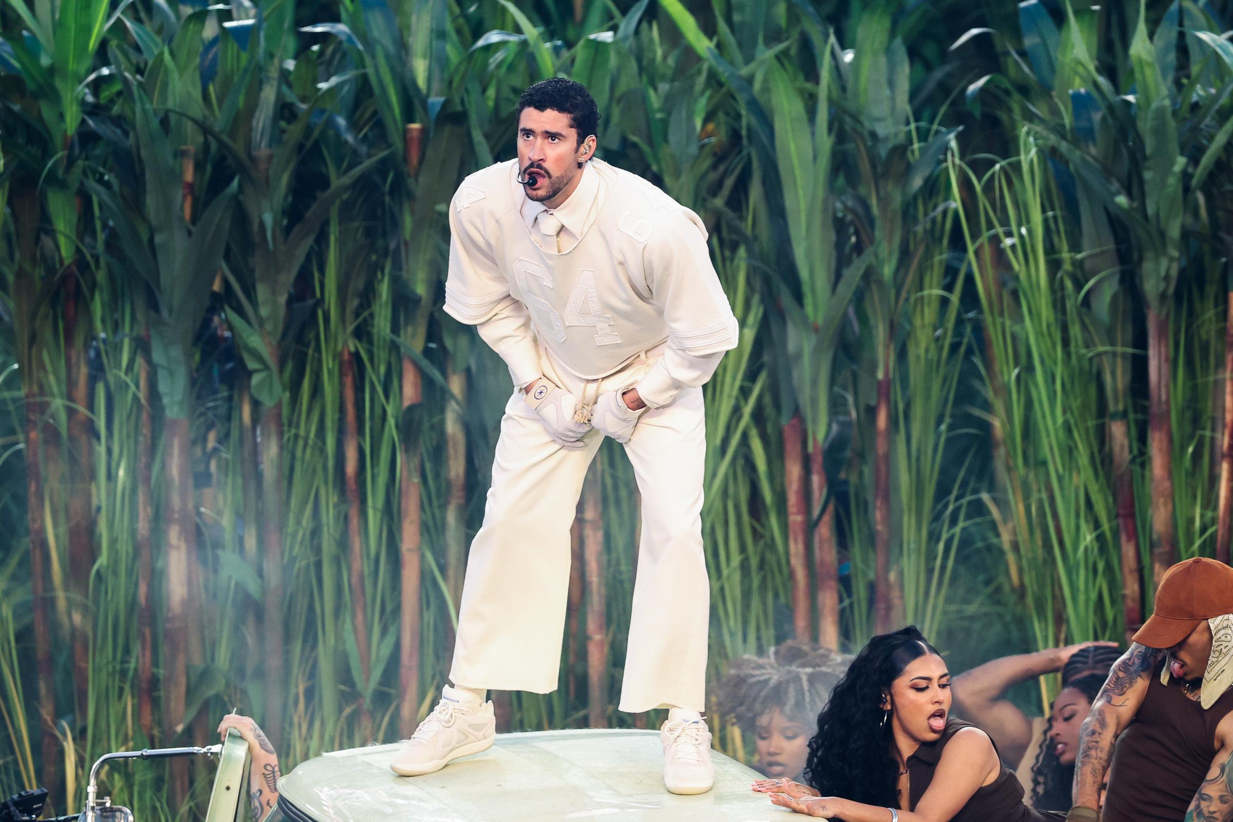 Bad Bunny's performance during the Apple Music halftime show at Super Bowl LX that Jill Zarin referenced. | Source: Getty Images