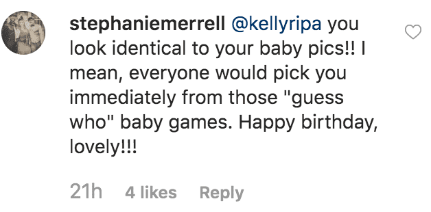 Fan comments on Mark Consuelos' birthday message to Kelly Ripa saying she looks just like she did as a baby | Source: instagram.com/instasuelos