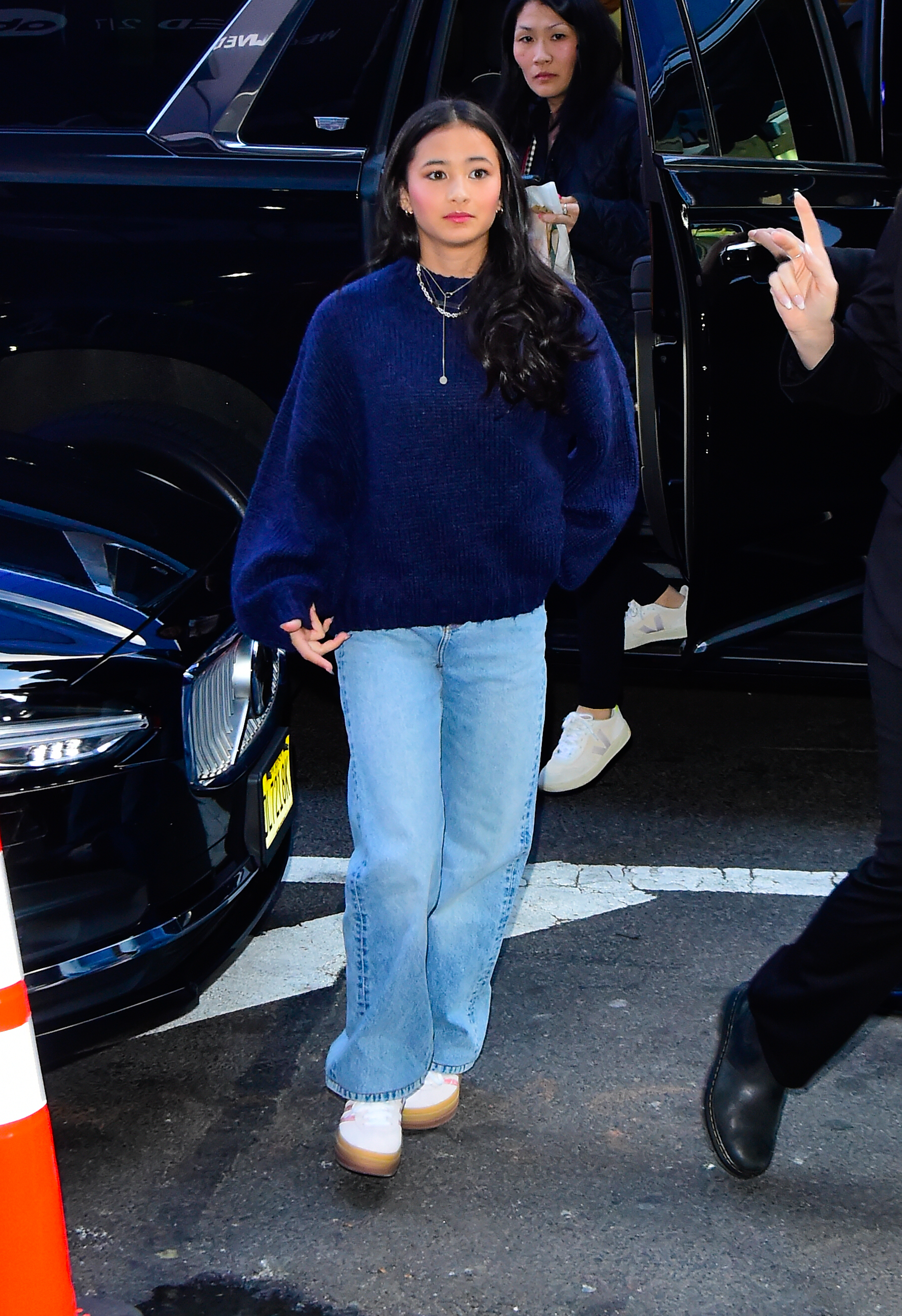 Kaylee Hottle arrives outside the "Good Morning America" studios in New York City on March 20, 2024, while promoting "Godzilla x Kong: The New Empire." The appearance came during one of the actress's final major publicity tours before her death. | Source: Getty Images