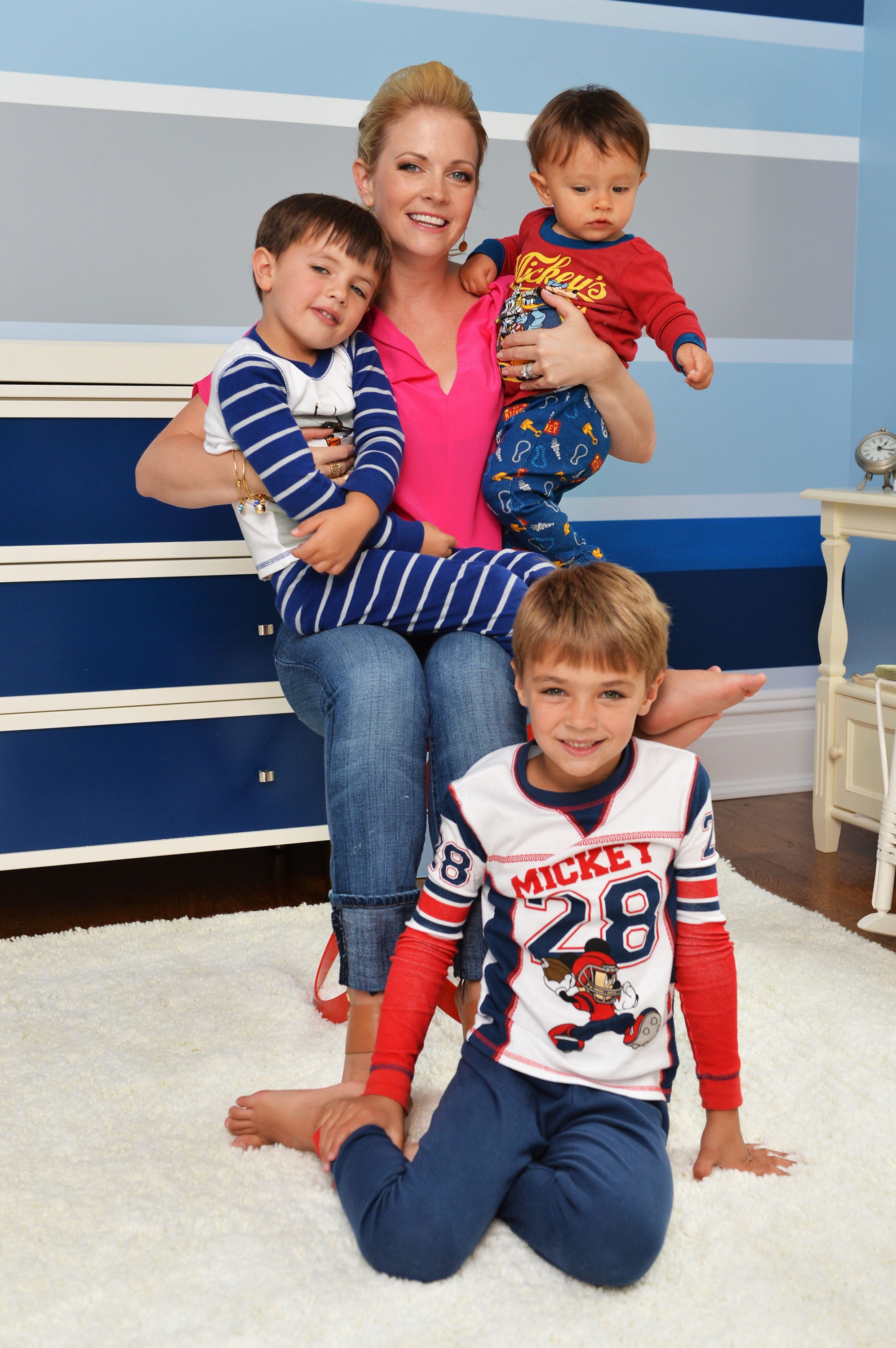Melissa Joan Hart, Mason, Braydon, and Tucker at the My Magic Room PJ Party to reveal Tucker's newly decorated room with Disney Paint at home, on July 12, 2013. | Source: Getty Images