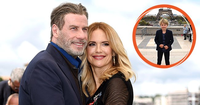 Kelly Preston and John Travolta attend "Rendezvous With John Travolta - Gotti" at Palais des Festivals on May 15, 2018 in Cannes, France. Source: Getty Images Inset: Their son, Ben. | Source: Instagram/John Travolta