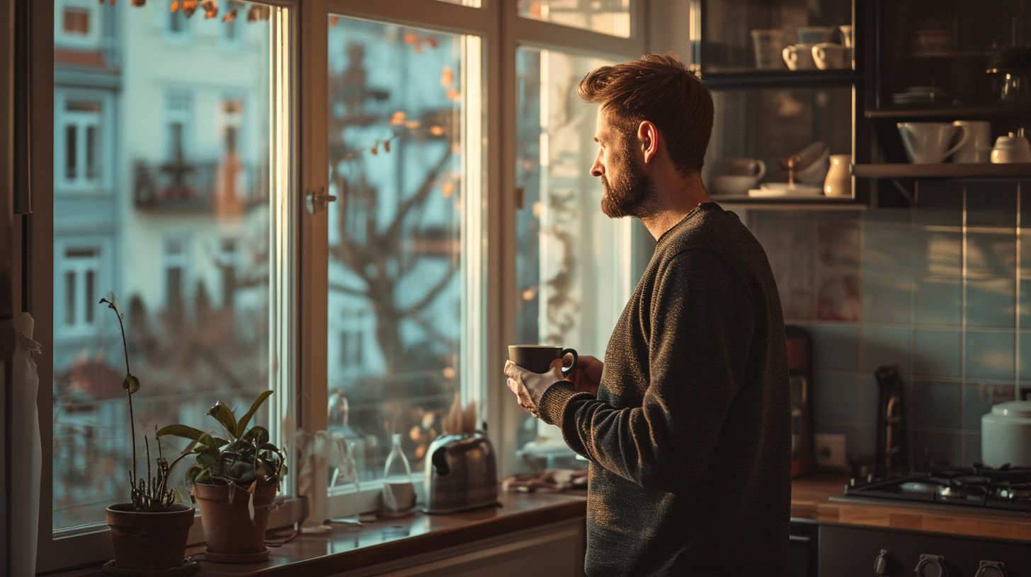 A man looking out a window | Source: Midjourney