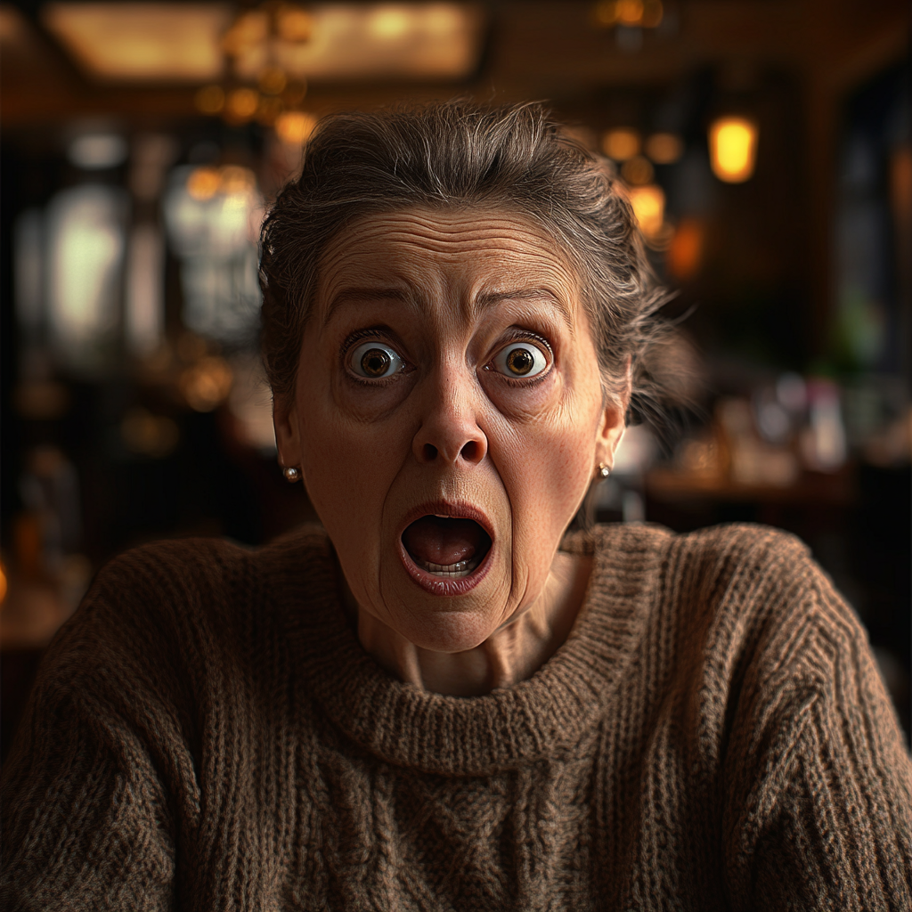 A shocked senior woman | Source: Midjourney