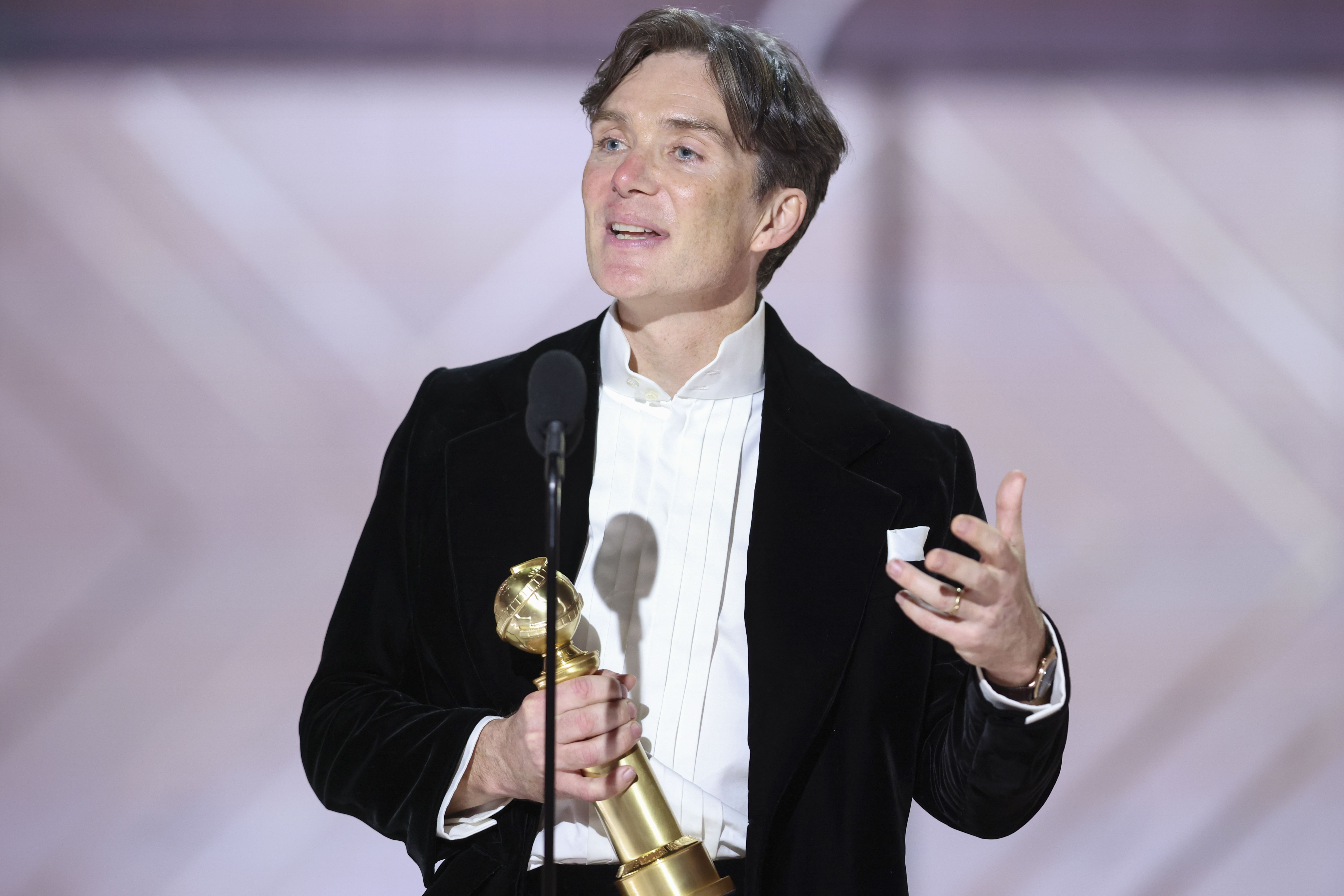 Cillian Murphy accepts the award for Best Performance by a Male Actor in a Motion Picture Drama for "Oppenheimer" at the 81st Golden Globe Awards on January 7, 2024 in Beverly Hills, California | Source: Getty Images