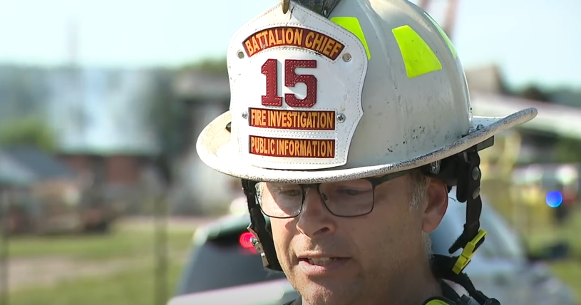 Battalion Chief Eric Michel speaking to the press at the Brown's farmhouse where Jerilynn Brown died, from a news report dated July 4, 2025 | Source: Youtube/FOX4 News Kansas City