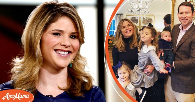 Photo of Jenna Bush Hager on the set of "Today" show [left], A photo of Jenna Bush Hager and Henry Hager with their kids Mila, Poppy, and Harold [right] | Source: Getty Images, Instagram.com/Jennabhager