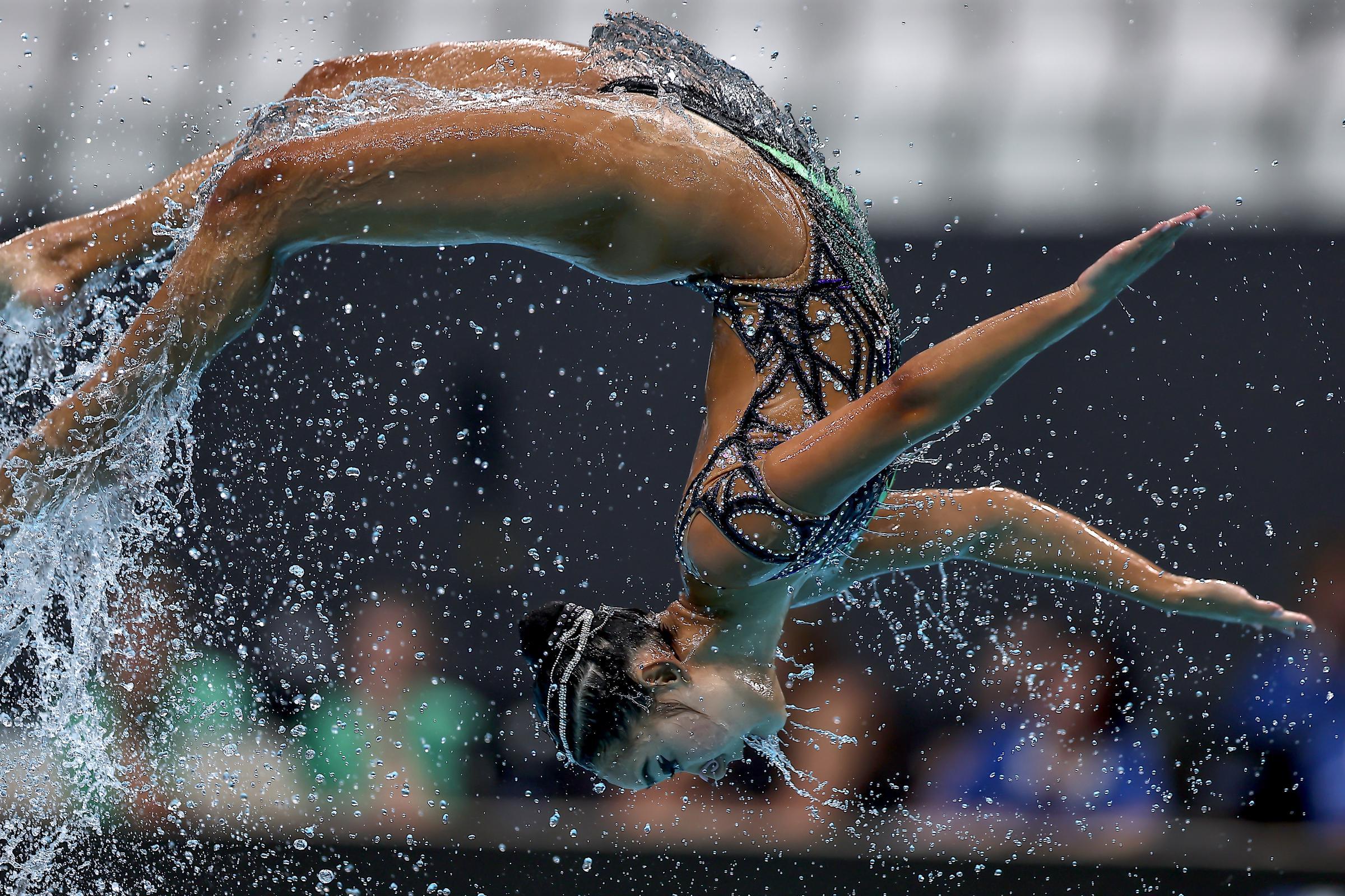 Team of USA compete in the Open Acrobatic Routine Final at the World Aquatics Artistic Swimming World Cup Super Final Budapest 2024 in Budapest, Hungary, on July 6, 2024. | Source: Getty Images