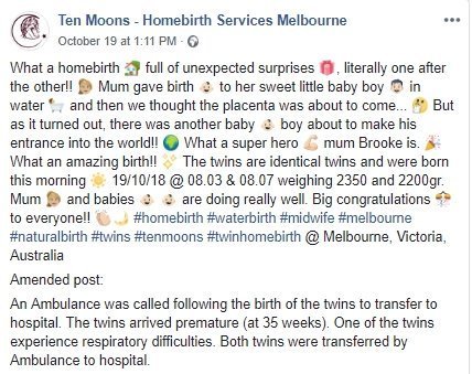 Source: Facebook/ Ten Moons - Homebirth Services Melbourne