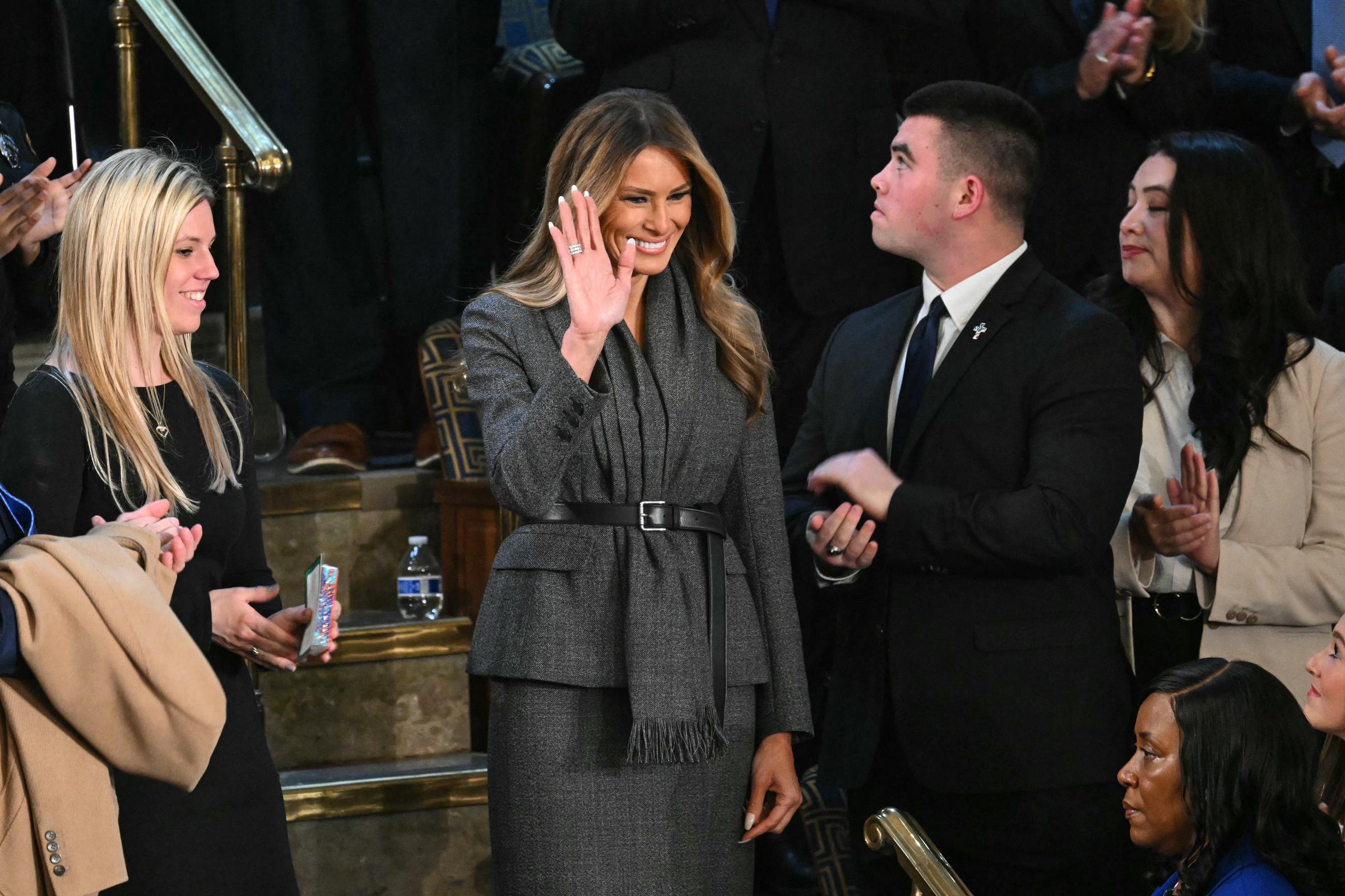 Melania Trump waving as she made her entrance. | Source: Getty Images