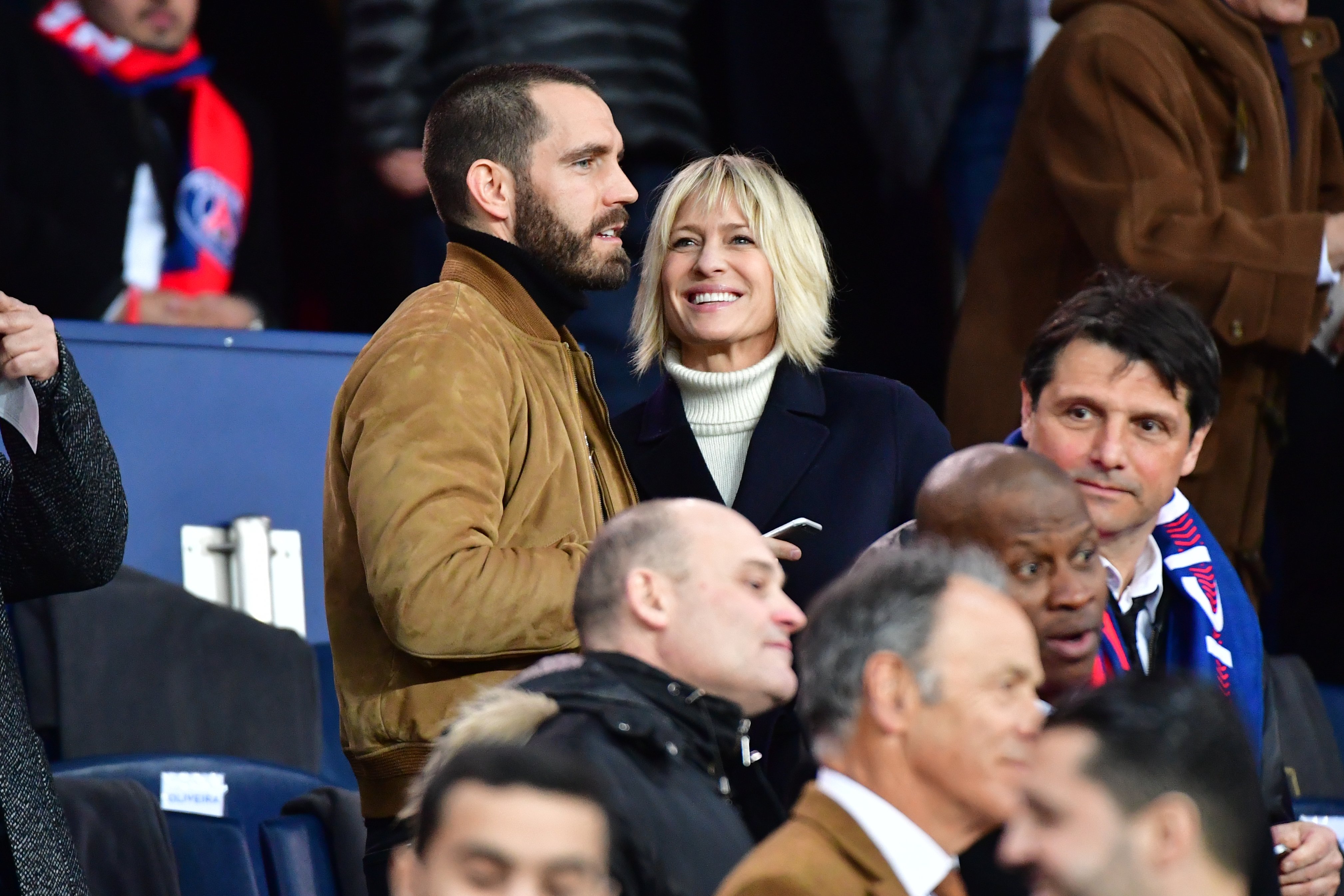 Robin Wright and Clement Giraudet at the second leg of UEFA Champions League match between Paris Saint Germain and Real Madrid at Parc des Princes on March 6, 2018 in Paris, France. | Photo: Getty Images