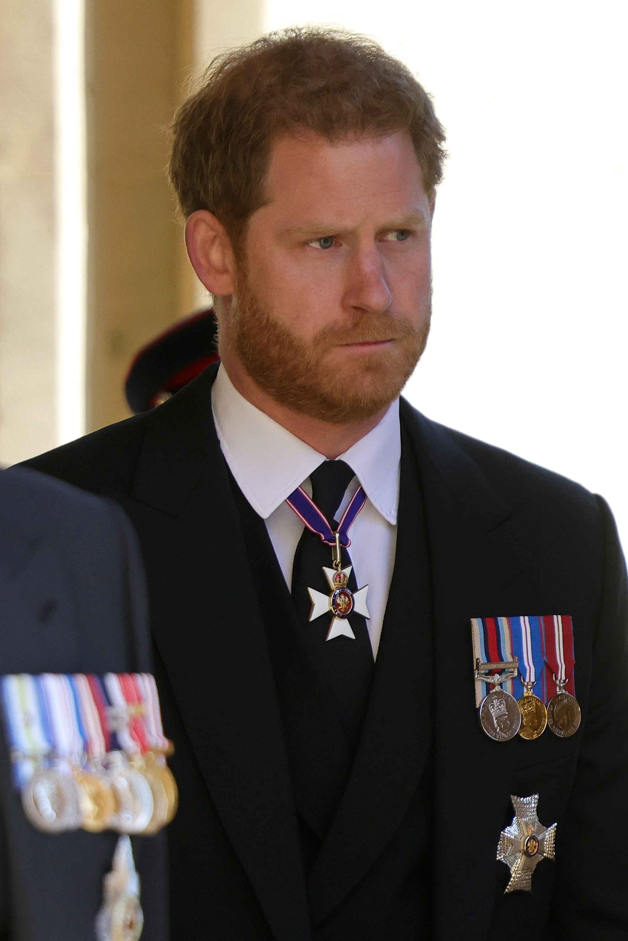 Prince Harry, Duke of Sussex during the funeral of Prince Philip, Duke of Edinburgh at Windsor Castle on April 17, 2021 in Windsor, England. | Source: Getty Images