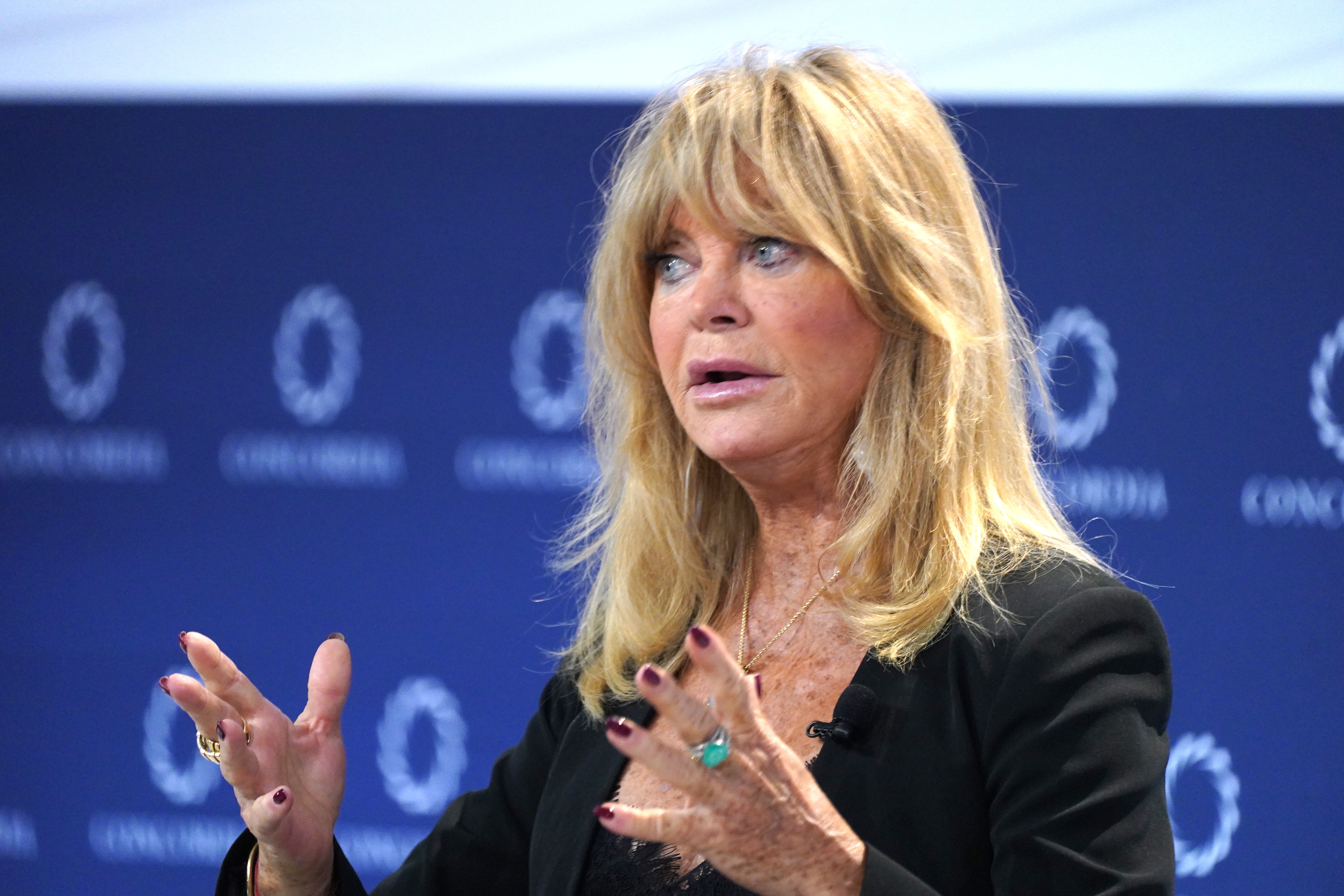 Goldie Hawn speaks on stage during The Concordia Annual Summit - Day 2 in New York City, on September 20, 2022. | Source: Getty Images