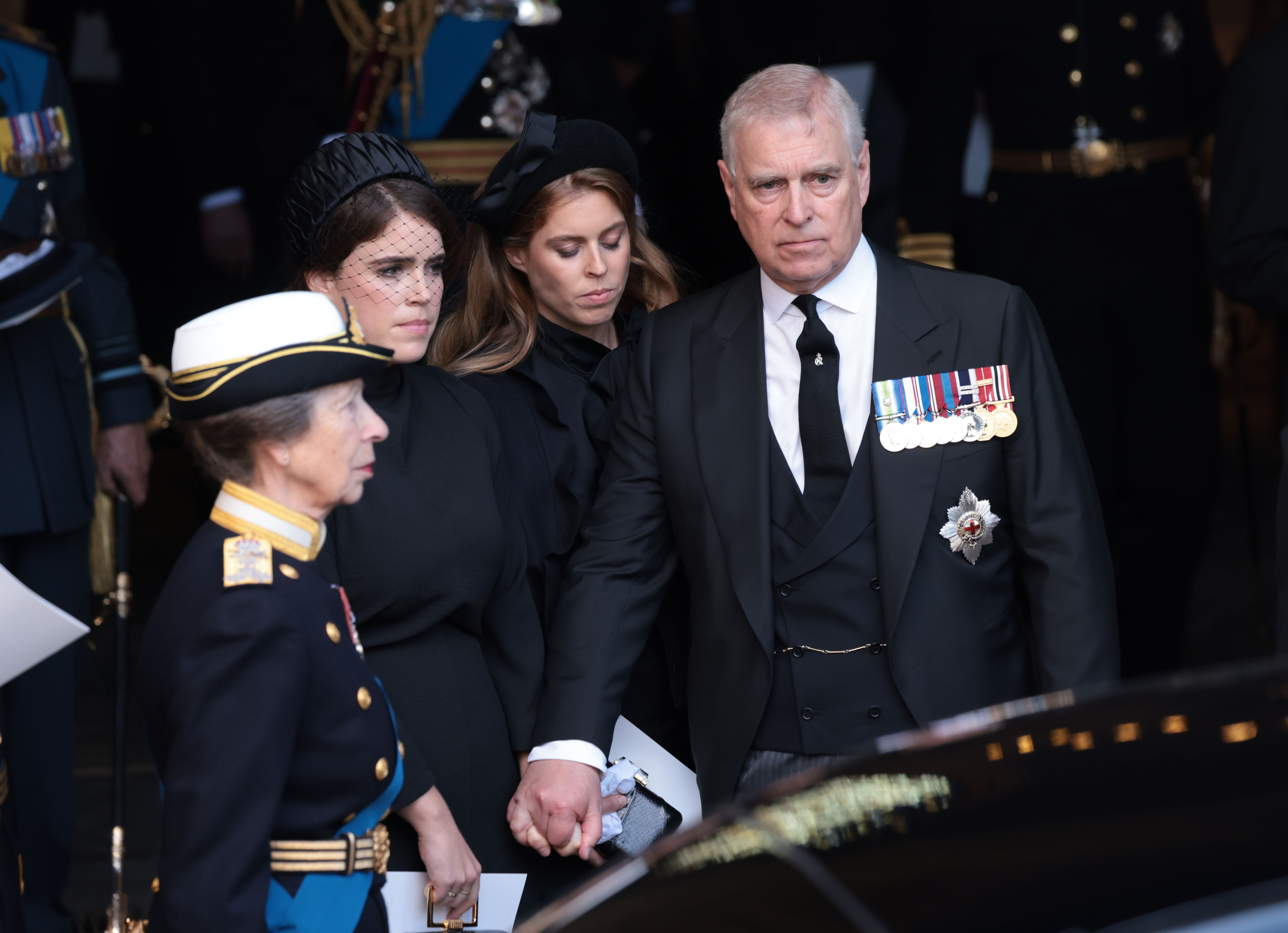 Princess Anne, Princess Royal, Princess Eugenie, Princess Beatrice, and Prince Andrew, Duke of York, on September 14, 2022, in London, England | Source: Getty Images