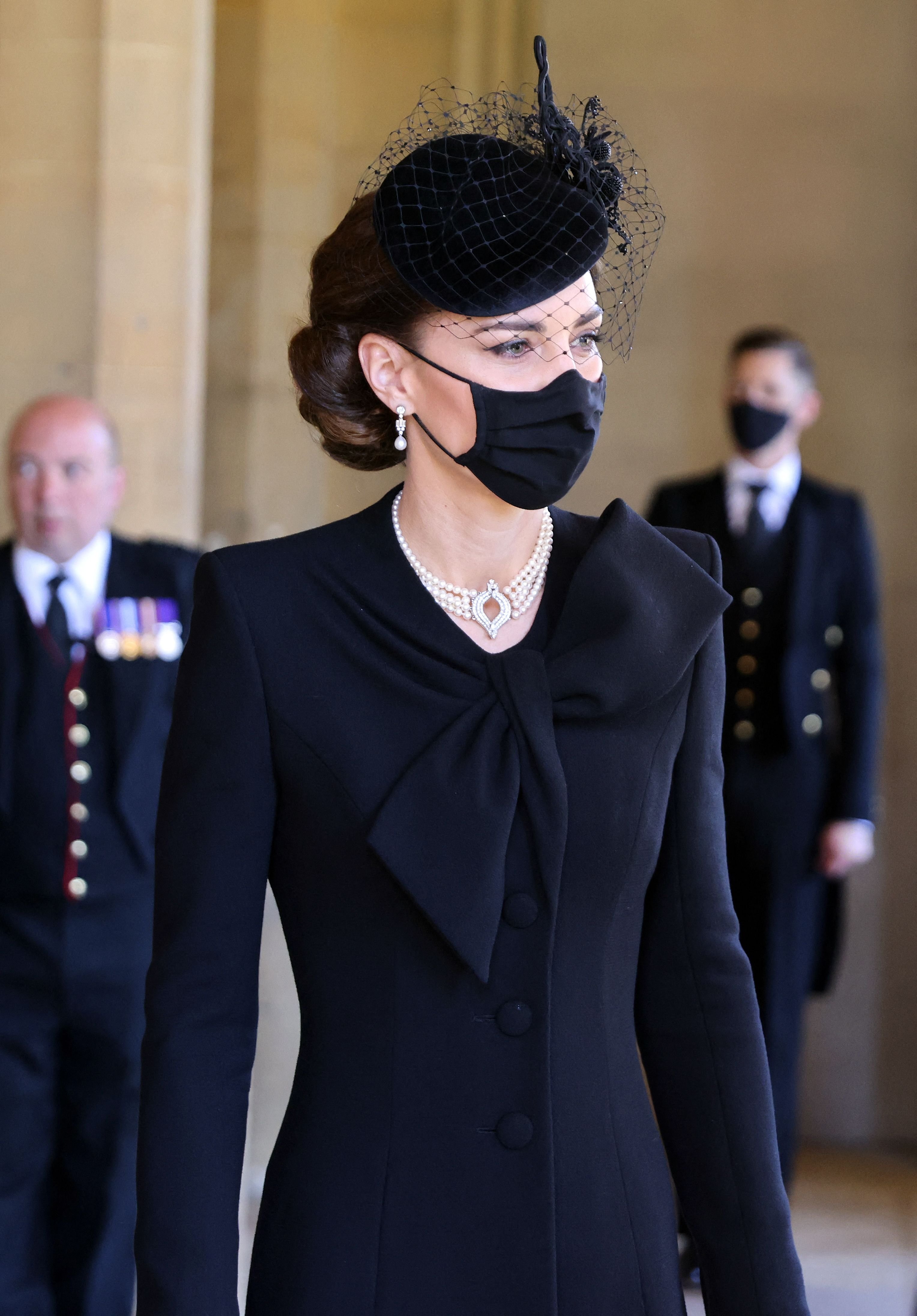 Kate Middleton, Duchess of Cambridge, during the funeral of Prince Philip, Duke of Edinburgh at St George's Chapel in Windsor Castle on April 17, 2021 in Windsor, London. | Source: Getty Images