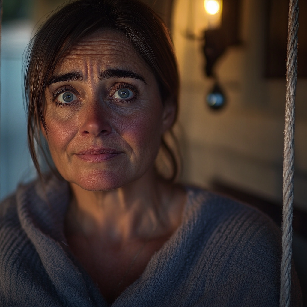 A sad woman sitting on a swing | Source: Midjourney