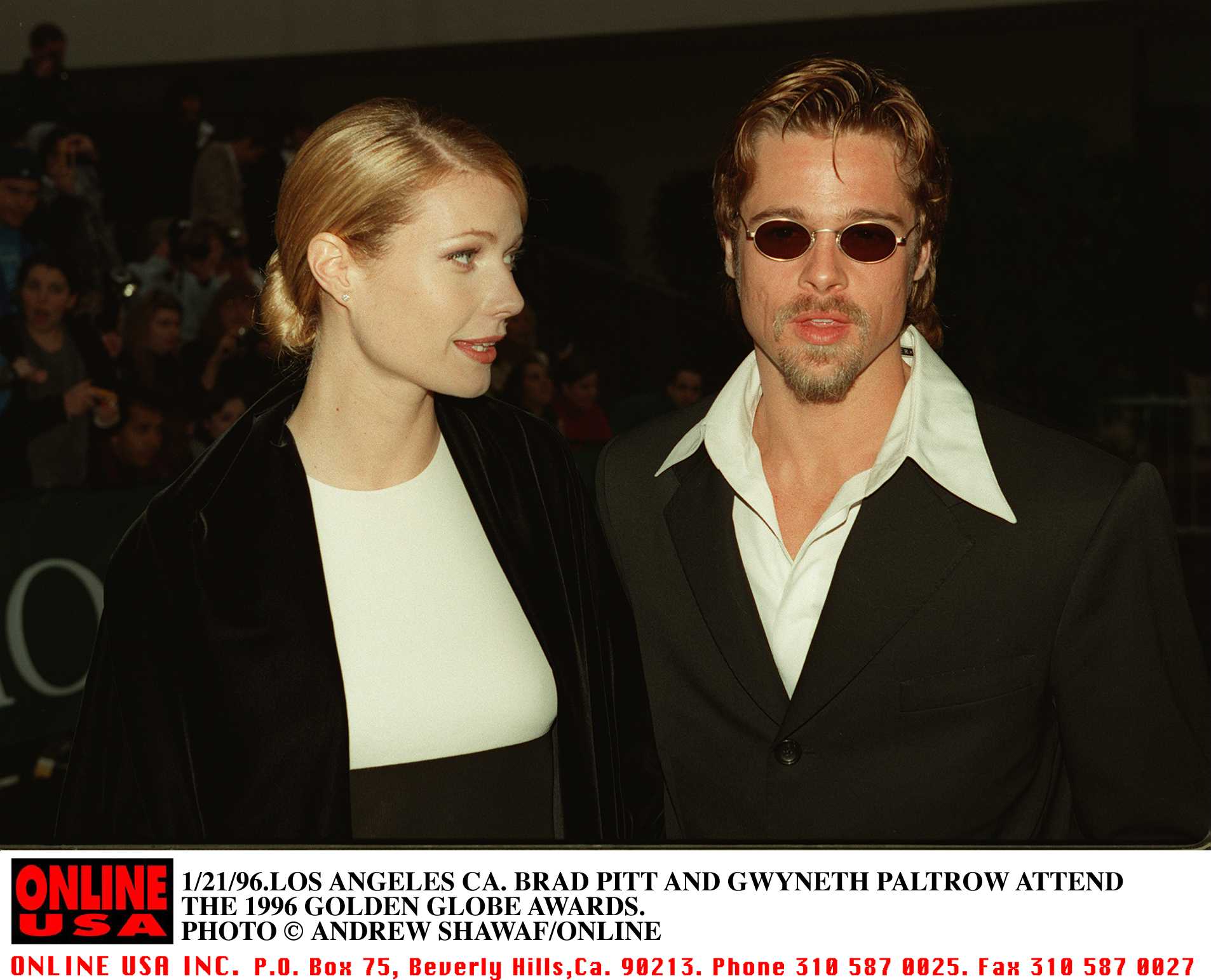 Actors Brad Pitt and Gwyneth Paltrow attend the 1996 Golden Globe Awards. | Source: Getty Images.