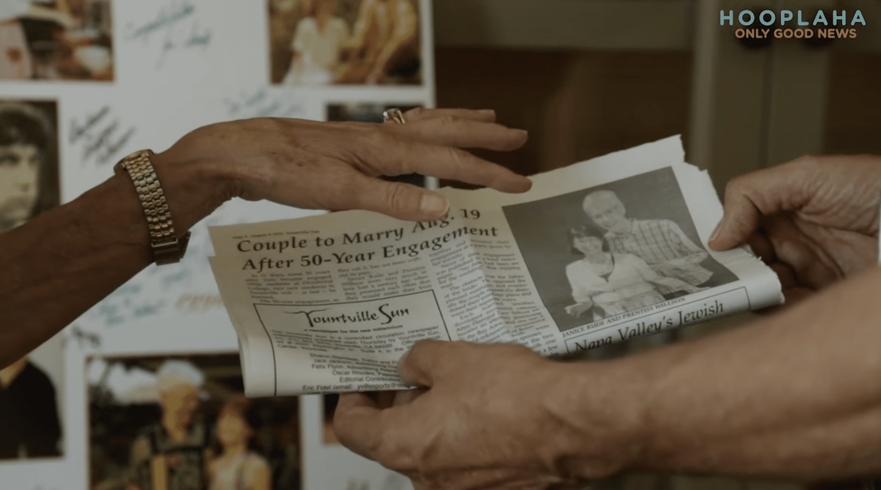 Rude and Willson's moms had saved copies of their original engagement announcement news from 1962. | Photo: YouTube.com/OnlyGood TV