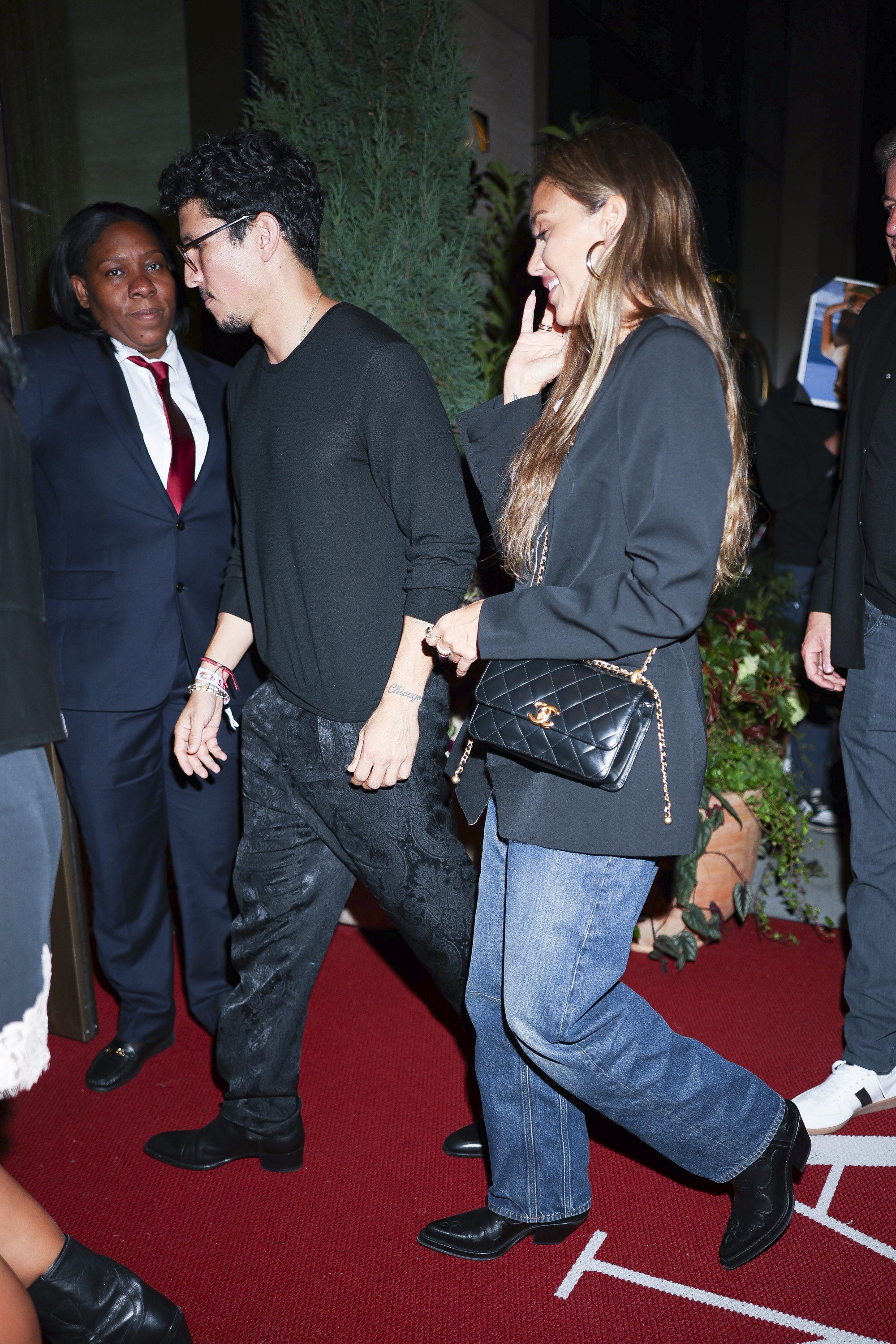 On September 7, 2025, after attending the US Open earlier in the day, Alba and Ramirez are photographed in Chelsea, New York, stepping out in matching black looks for a chic, low-key night in the city.