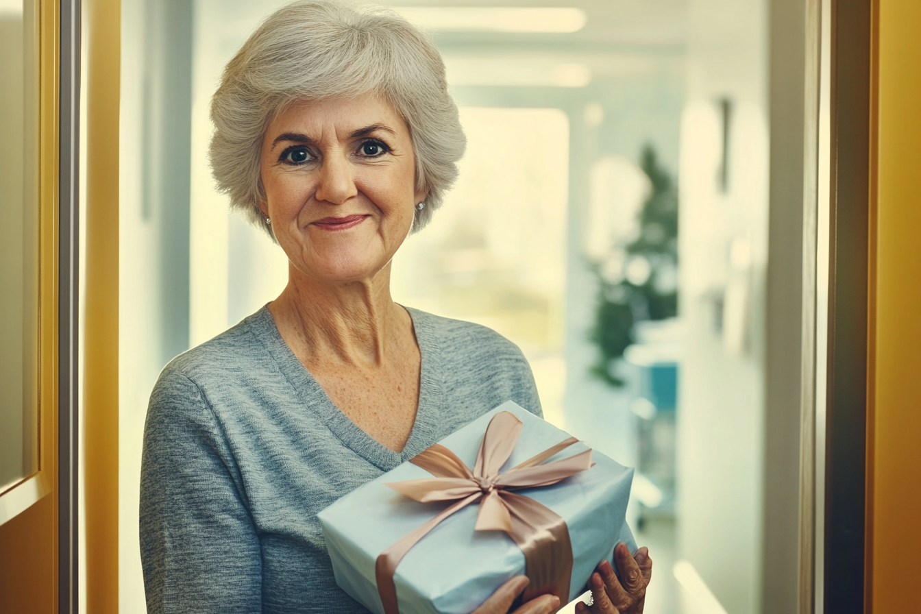 A woman holding a gift | Source: Midjourney