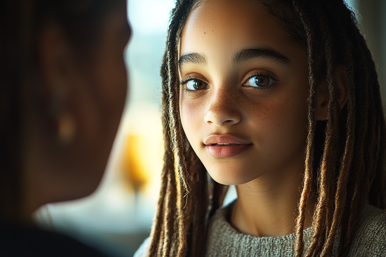 A girl looking straight ahead | Source: Midjourney