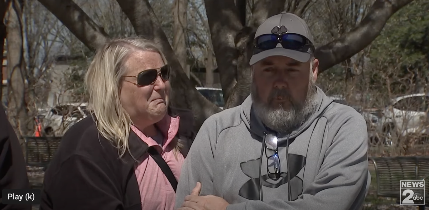 Riley Strain's mother, Michelle Strain Whiteid and his stepfather, Christopher Whiteid during a press conference on March 20, 2024 | Source: youtube/wkrnnews