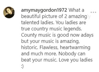 Fan comment on Loretta Lynn's post for Dolly Parton | Instagram: @lorettalynnofficial