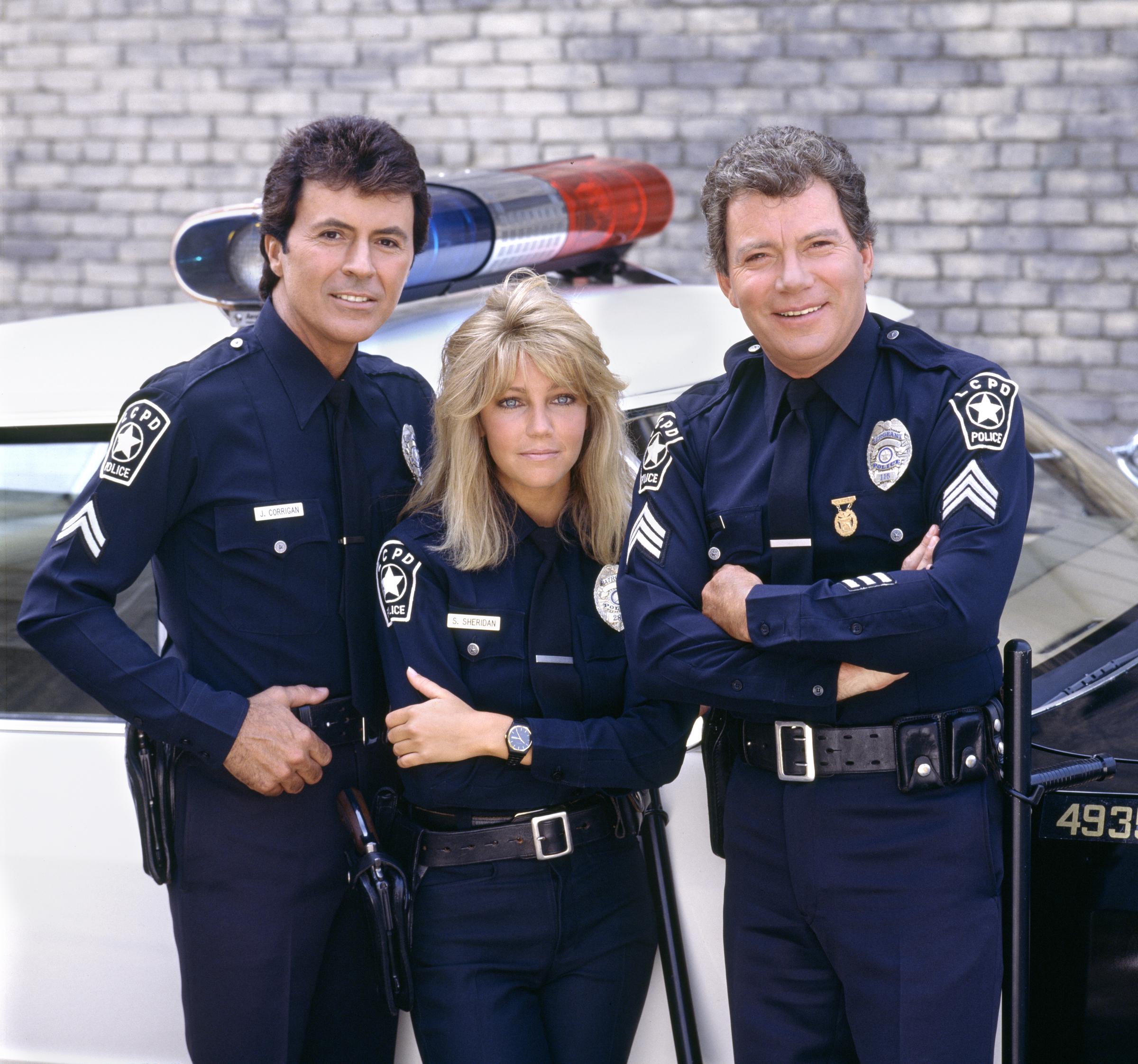 James Darren as Officer Jim Corrigan, with fellow actors Heather Locklear as Officer Stacy Sheridan and William Shatner as Sergeant T.J. Hooker, dated September 1, 1985 | Source: Getty Images