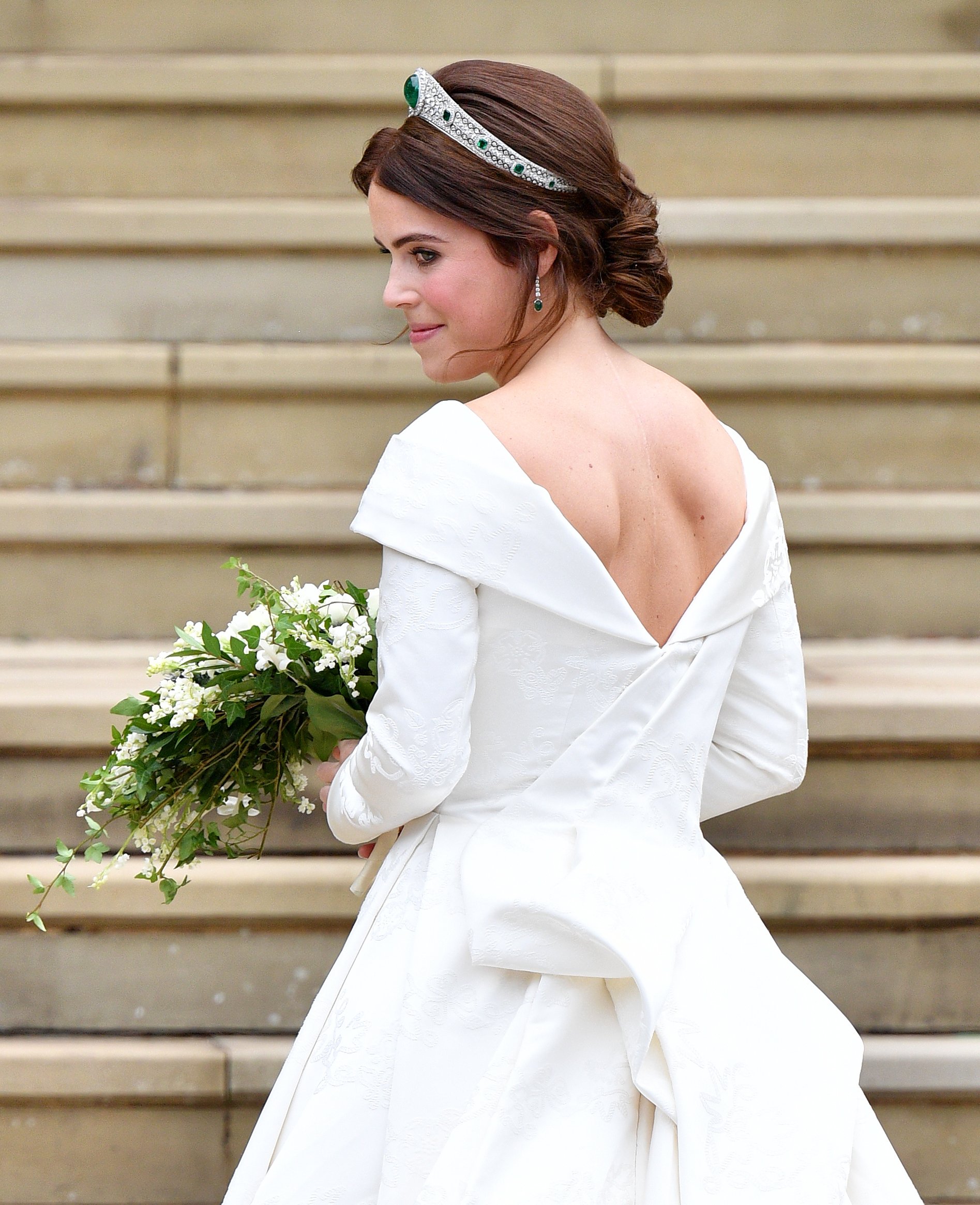 La princesa Eugenia llega a la Capilla de San Jorge antes de la ceremonia de boda de Jack Brooksbank y ella el 12 de octubre de 2018 en Windsor, Inglaterra. | Foto: Getty Images La princesa Eugenia llega a la Capilla de San Jorge antes de la ceremonia de boda de Jack Brooksbank y ella el 12 de octubre de 2018 en Windsor, Inglaterra. | Foto: Getty Images