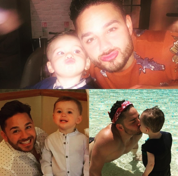 Posted on 19 June 2016, this playful collage captures Adam Thomas sharing light-hearted moments with his young son, from pulling silly faces together to smiling for the camera and enjoying a sweet kiss by the pool — a heartwarming glimpse into his hands-on approach to fatherhood. | Source: Instagram/carolinethomas23