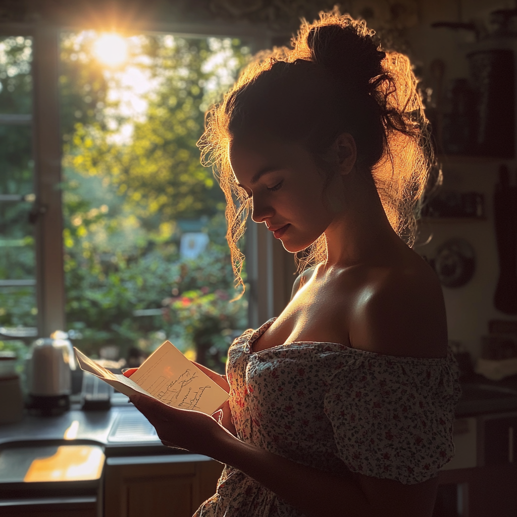 Young woman reading a letter | Source: Midjourney