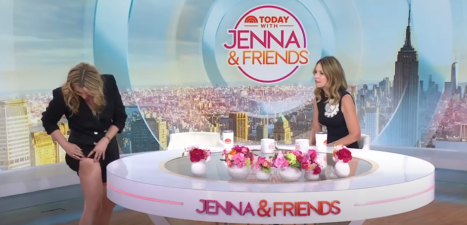 Jenna Bush Hager stands near Savannah Guthrie and shows off her birthmark on May 20, 2025 | Source: Youtube/TODAY with Jenna & Friends