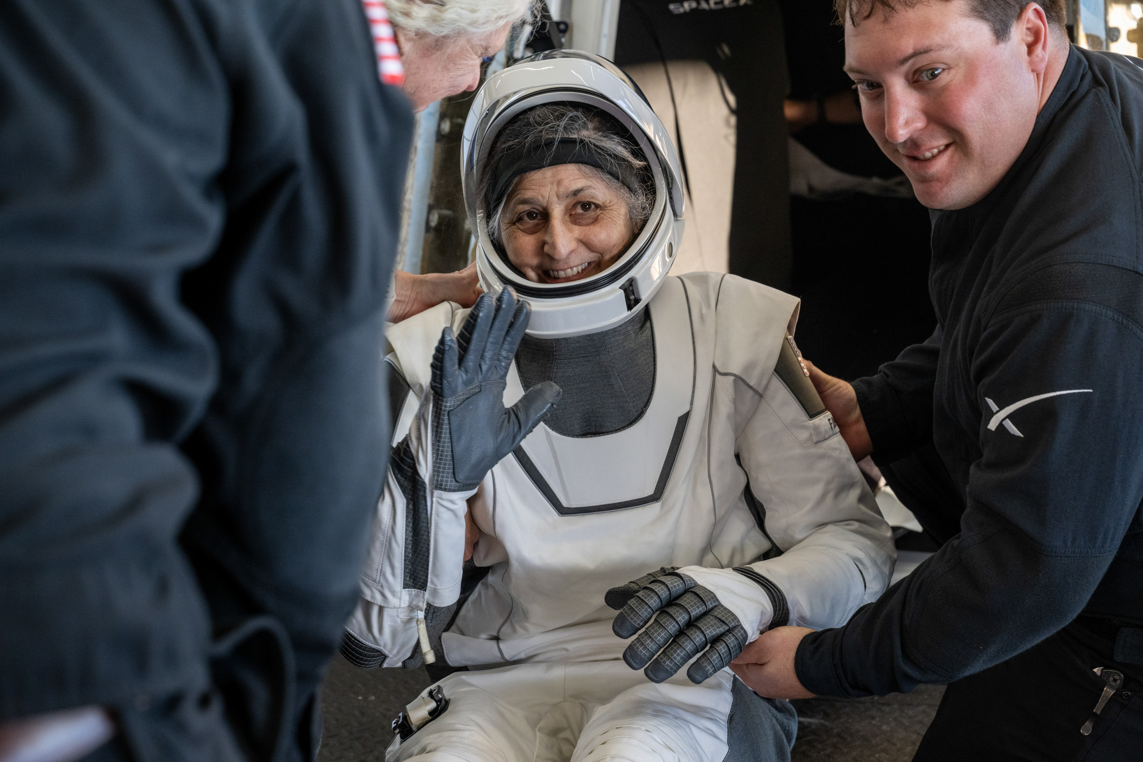 Suni Williams waves after returning to Earth | Source: Getty Images