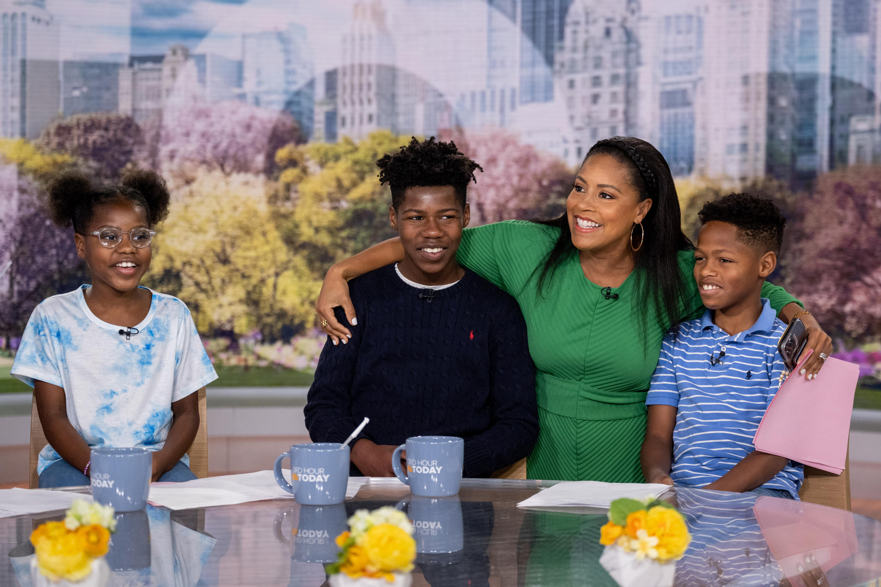 Sheinelle Jones and her kids, Clara, Kayin and Uche, on "Today" show Season 72. | Source: Getty Images