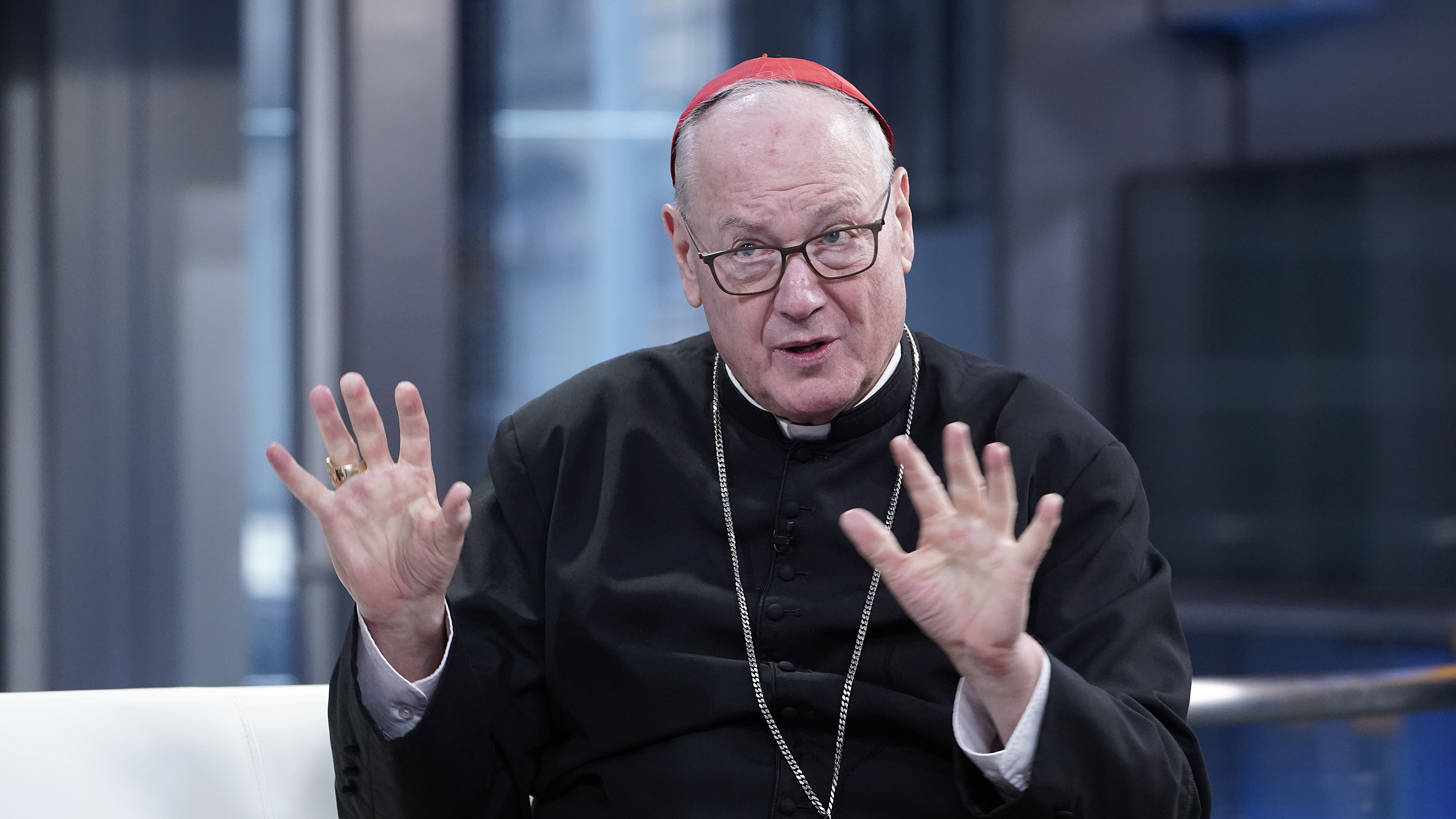 Cardinal Timothy Dolan visiting "Fox & Friends" in New York City on March 29, 2024. | Source: Getty Images