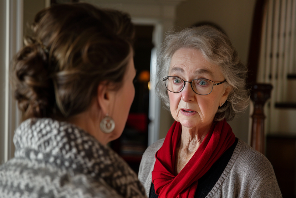 A startled senior woman looking at another lady | Source: Midjourney