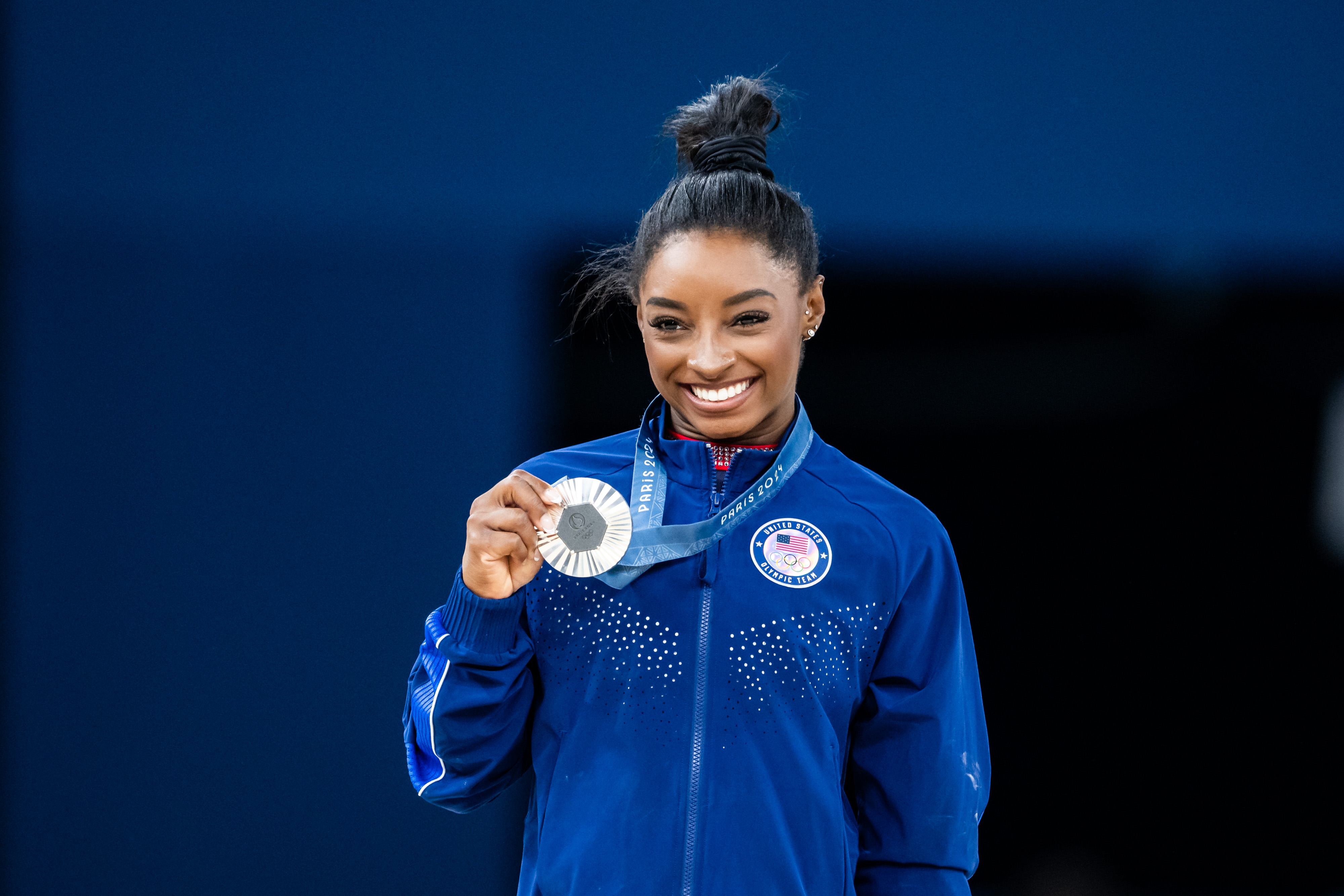 Simone Biles celebrates after the Artistic Gymnastics Women's Floor Exercise Final at the Olympic Games Paris 2024 on August 5, 2024, in Paris, France. | Source: Getty Images