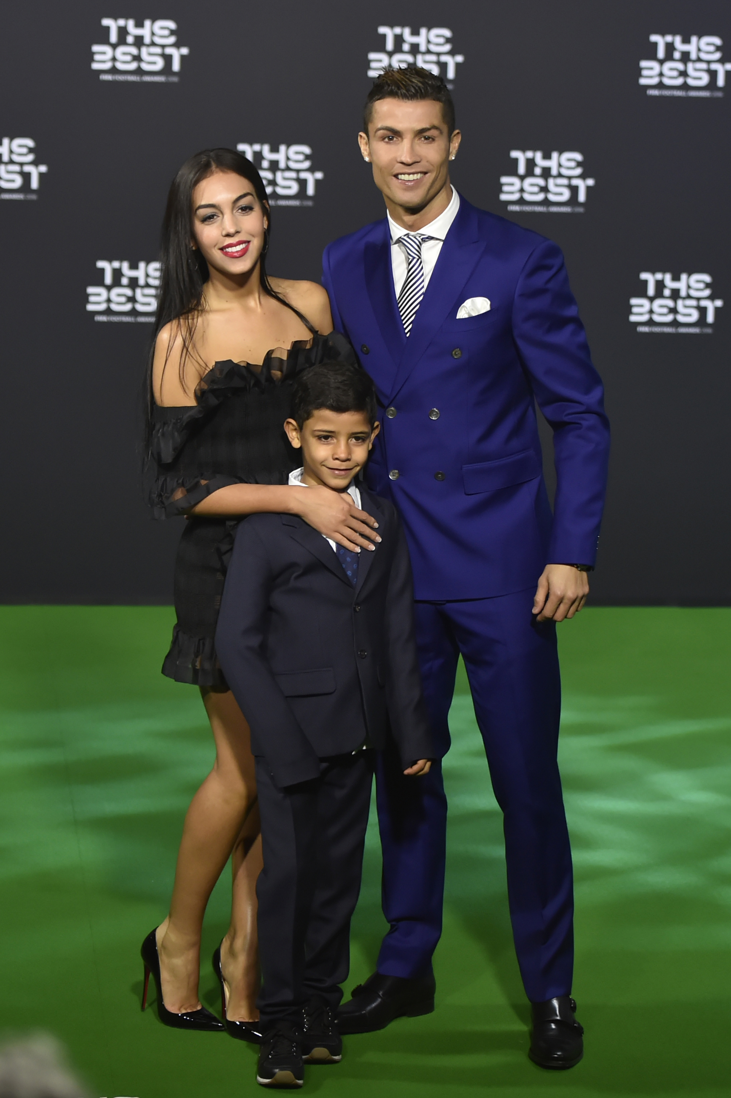 Cristiano Ronaldo with Georgina Rodriguez and his son Cristiano Ronaldo Jr as they arrive for The Best FIFA Football Awards 2016 ceremony, on January 9, 2017, in Zurich. | Source: Getty Images