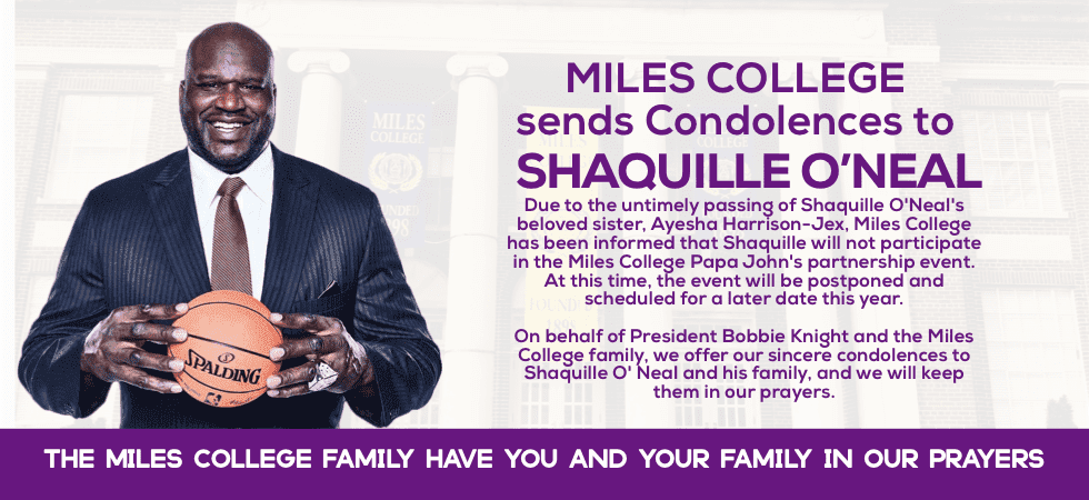 Condolences sent by Miles College to Shaquille O'Neal/ Source: www.miles.edu
