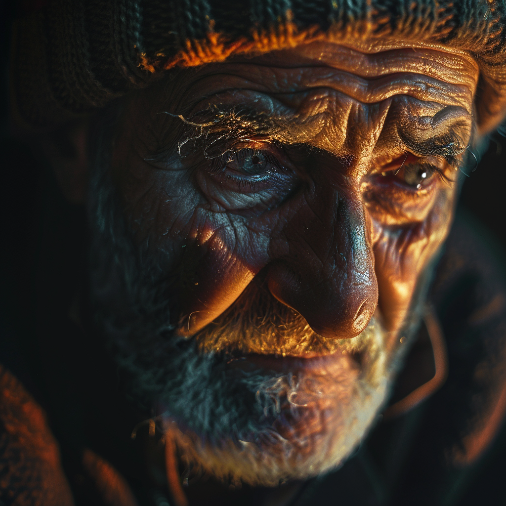 Heartbroken older man with eyes downcast | Source: Midjourney