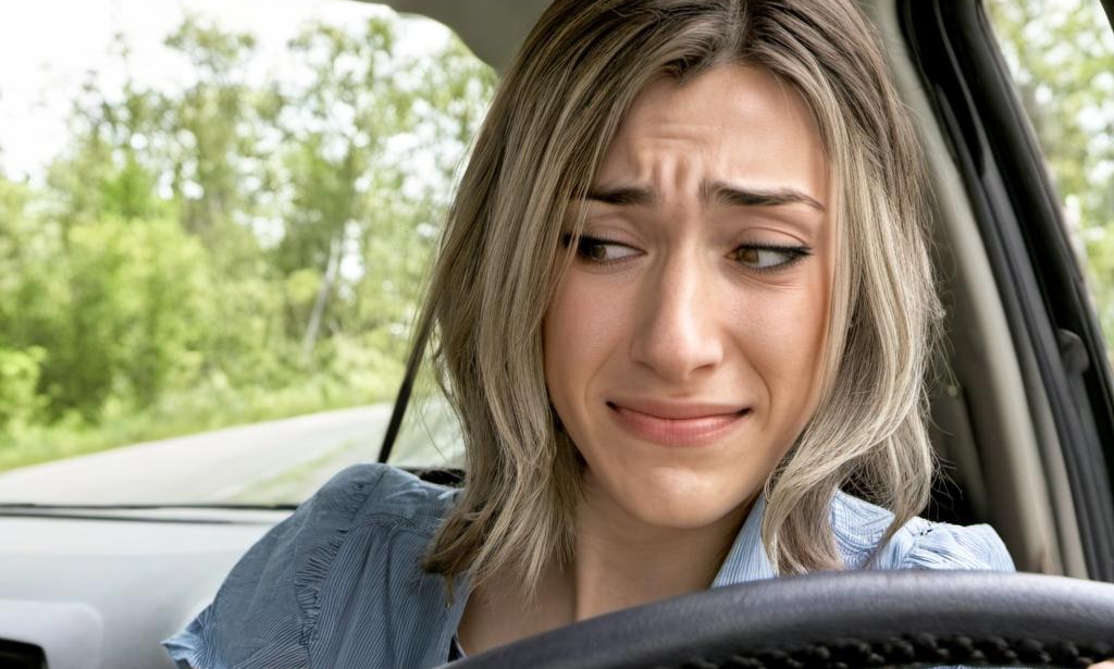 Julia driving, her face tense with worry and frustration | Source: Midjourney