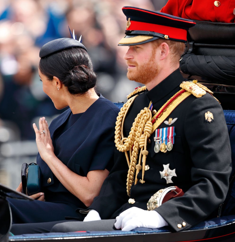 Harry et Meghan durant le défilé du "Trooping The Colour" le 8 juin 2019. l Source : Getty Images Harry et Meghan durant le défilé du "Trooping The Colour" le 8 juin 2019. l Source : Getty Images