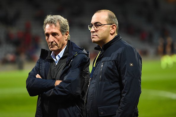 Jean-Jacques BOURDIN Vice-président et Rani ASSAF président de Nîmes lors du match de Ligue 1 entre Nîmes et Toulouse le 21 septembre 2019 à Nîmes, France. | Photo : Images Jean-Jacques BOURDIN Vice-président et Rani ASSAF président de Nîmes lors du match de Ligue 1 entre Nîmes et Toulouse le 21 septembre 2019 à Nîmes, France. | Photo : Images