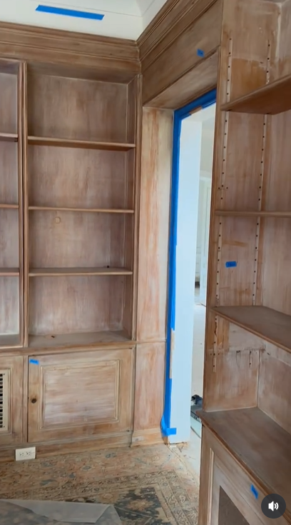Salvage workers documented the built-in oak bookshelves before removal. The room was part of the home’s full library | Source: Instagram/hudsonvalleyhouseparts