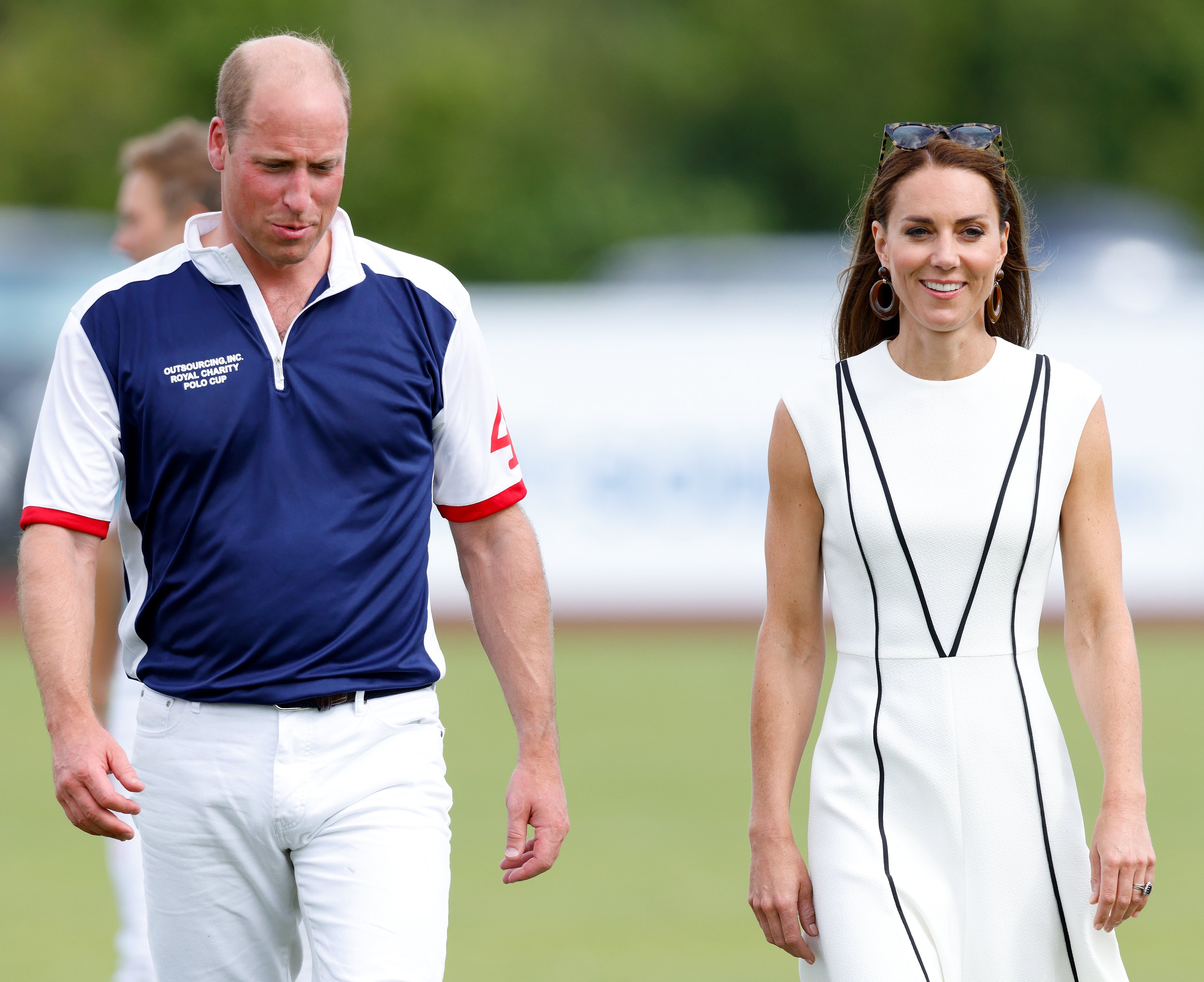 Prince William, Duke of Cambridge, and Catherine, Duchess of Cambridge attend the Out-Sourcing Inc. Royal Charity Polo Cup at Guards Polo Club, Flemish Farm, on July 6, 2022, in Windsor, England. | Source: Getty Images