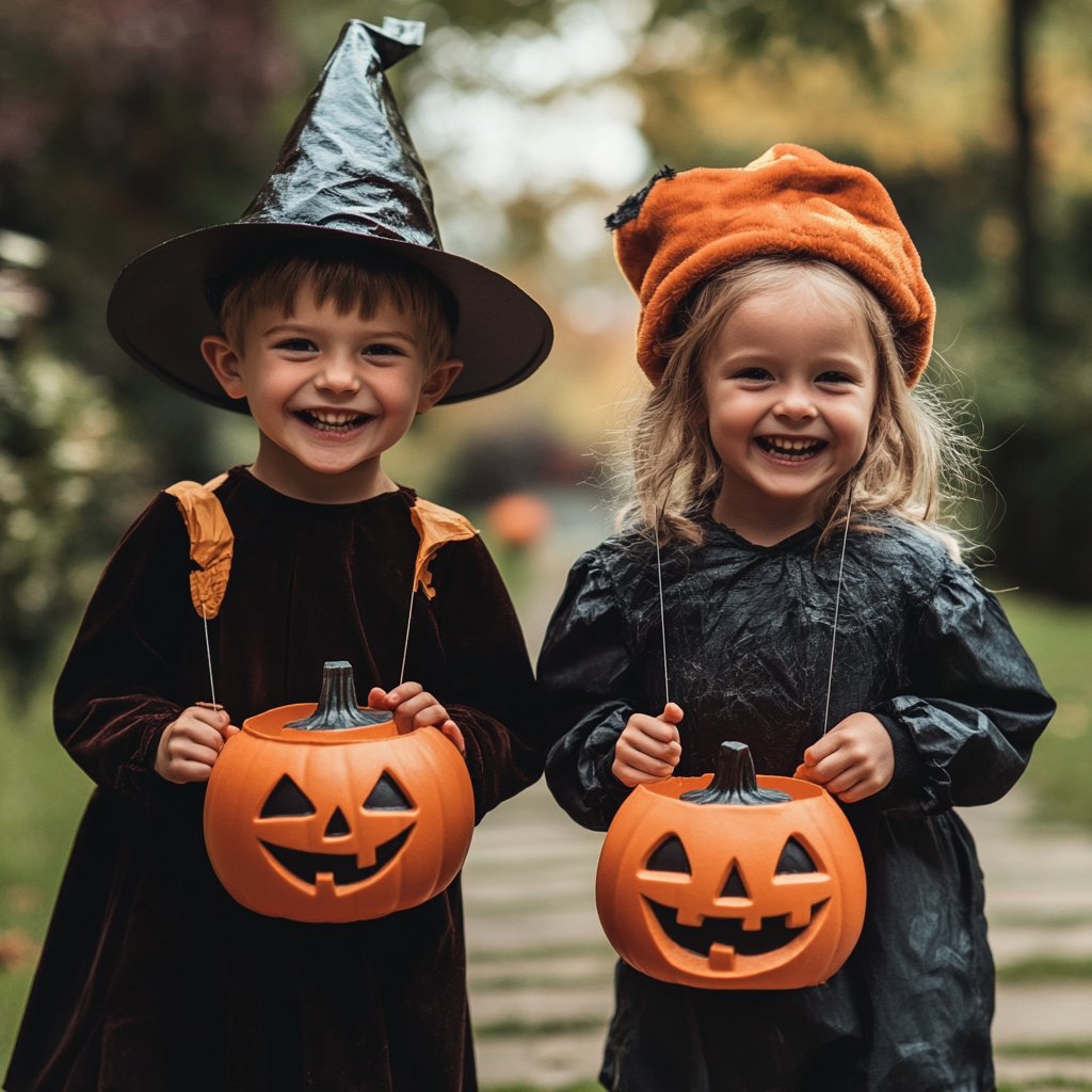 Children dressed in Halloween costumes | Source: Midjourney