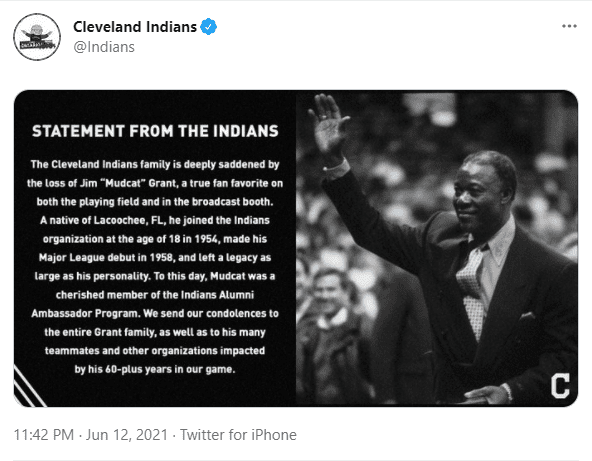 The Cleveland Indians released a statement on Twitter. | Photo: Twitter/Indians