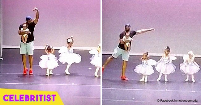 Dad runs on stage to dance with his ballerina daughter who was suffering from stage fright