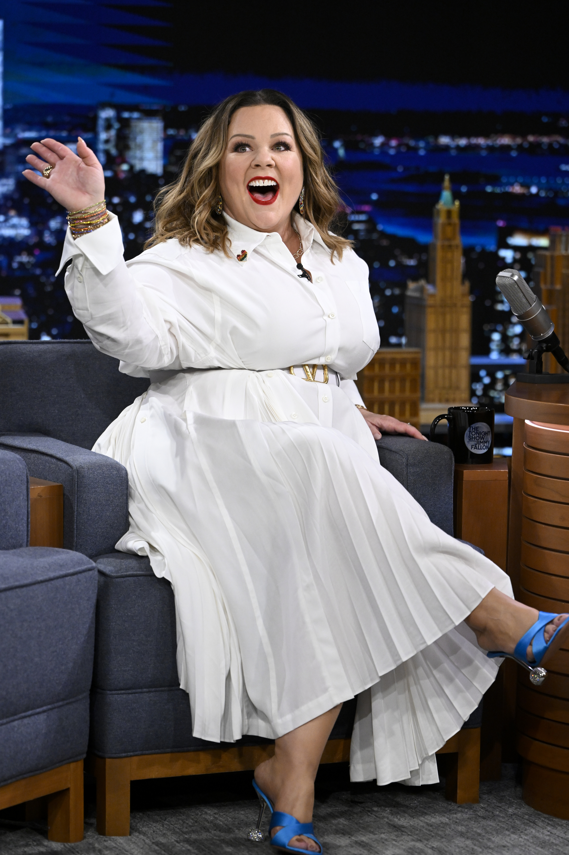 During an appearance on "The Tonight Show Starring Jimmy Fallon," McCarthy kept things effortless in a crisp white look, showing a lighter, more relaxed side of her evolving style.