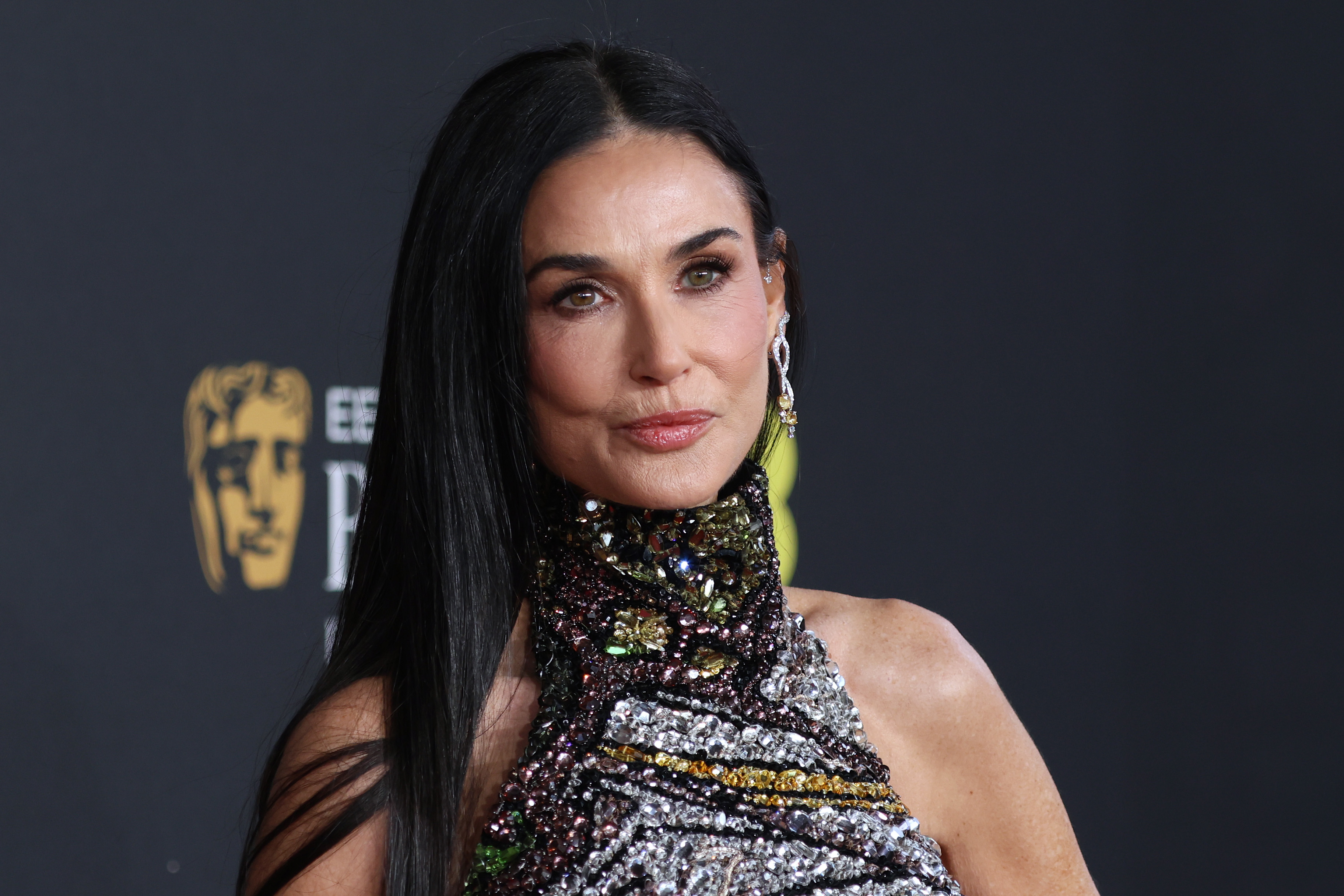 Demi Moore arrives at the EE BAFTA Film Awards on February 16, 2025, in London, England. | Source: Getty Images